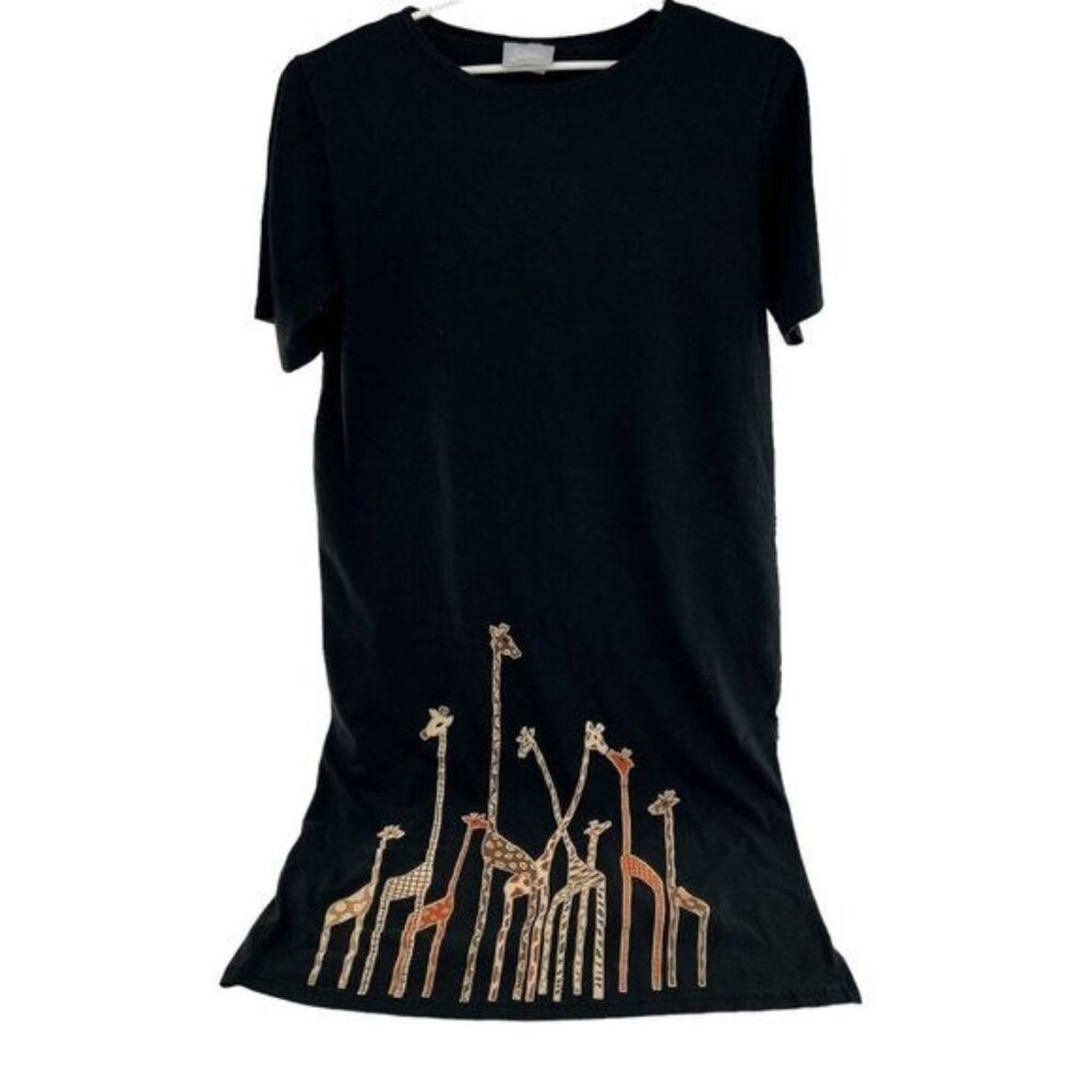 Blair Vintage Long Dress size Medium Giraffe Graphics Short Sleeve Knit Black - Picture 1 of 5